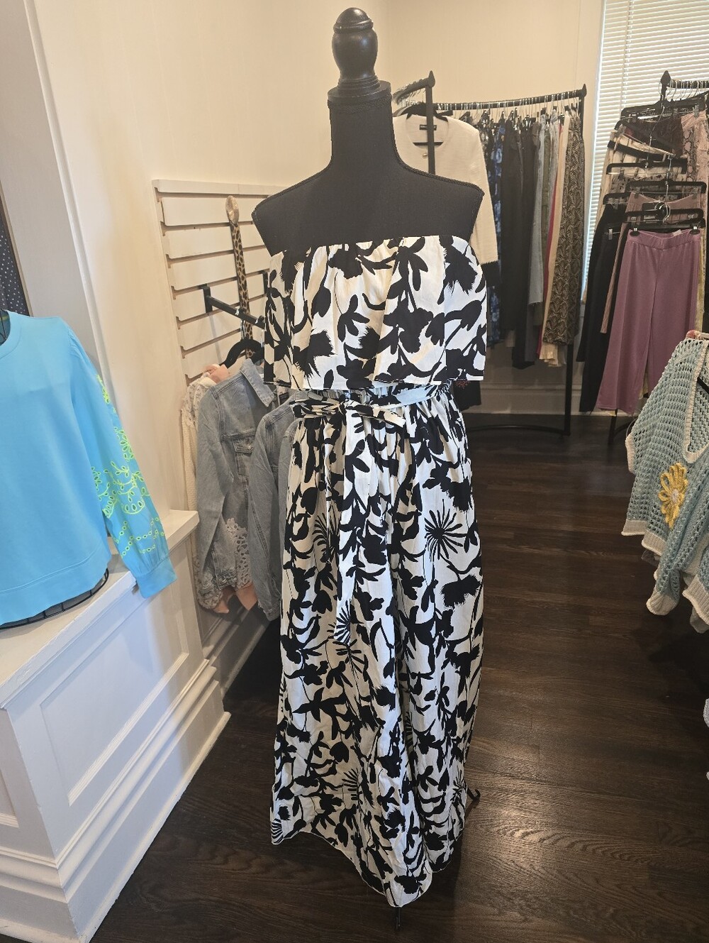 Black  & White Floral Off-Shoulder Maxi Romper
